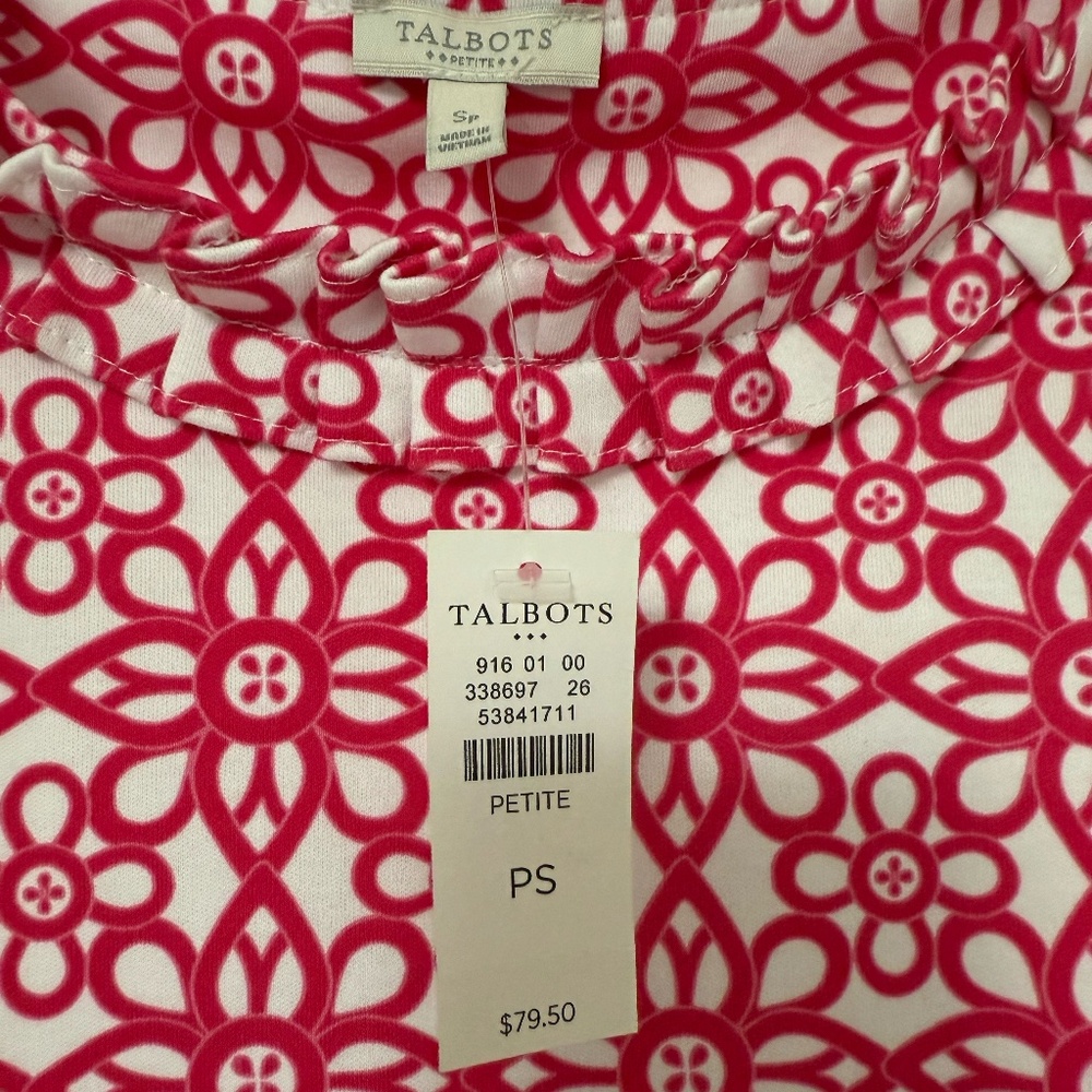Sleeveless Pink and White Floral Tile Print Dress NWT - Picture 3 of 3